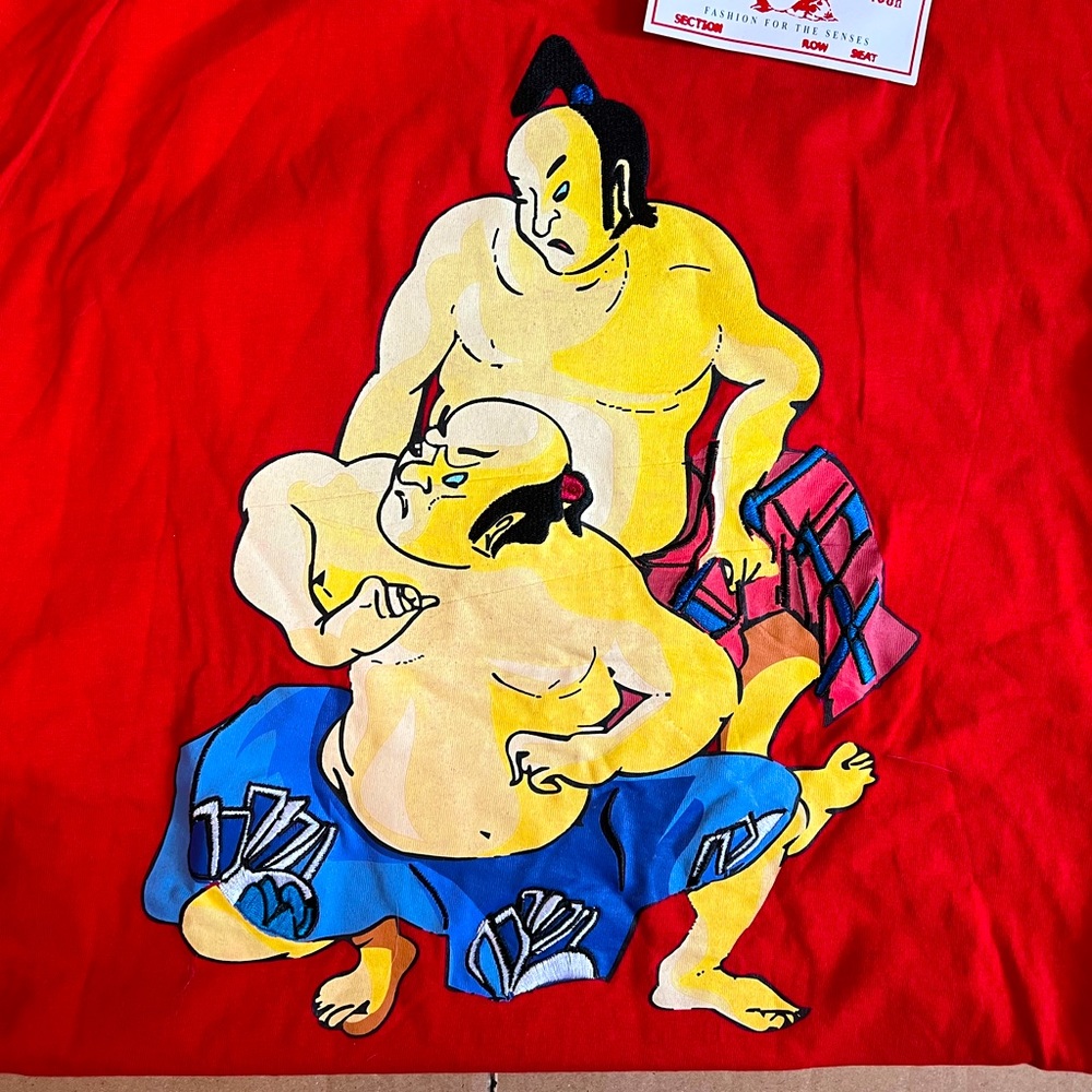 NWT True Religion red long sleeve shirt w/ sumo wrestlers&embroidery size 2XL